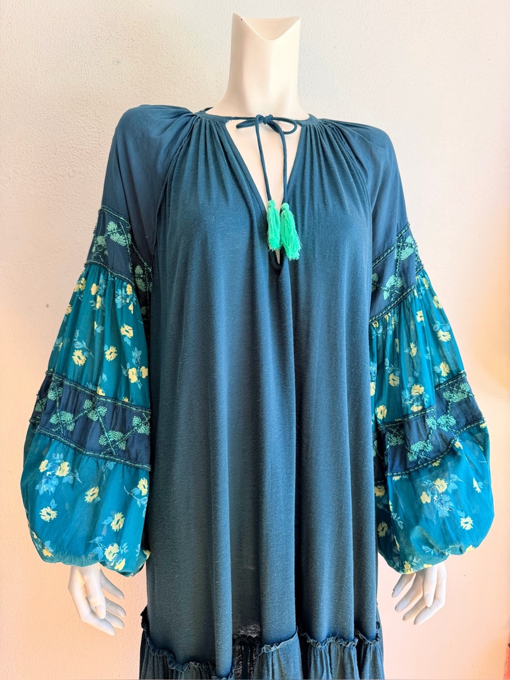 FREE PEOPLE Balloon Sleeve DRESS Mix It Up Beaded Embroidered Tunic MEDIUM NWT